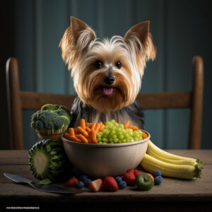 Yorkshire Terrier comendo frutas frescas