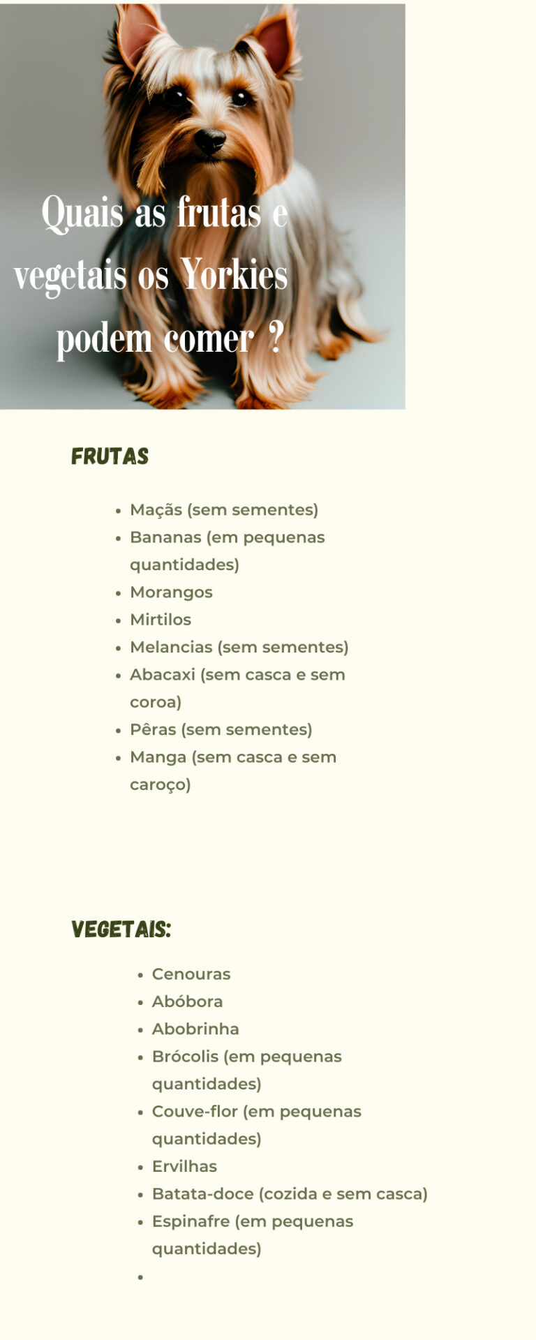 FRUTAS E VEGETAIS QUE O YORKSHIRE PODE COMER