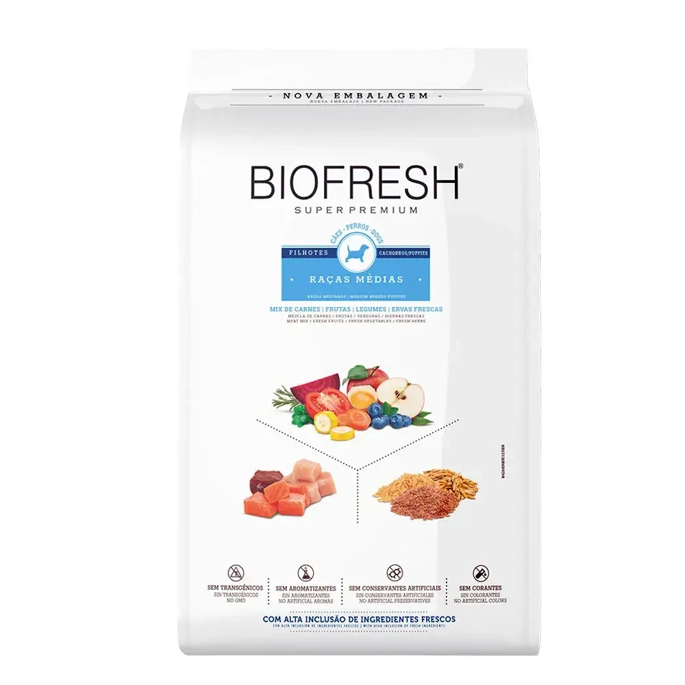 Ração Biofresh Super Premium para filhotes Golden Retriever com ingredientes naturais