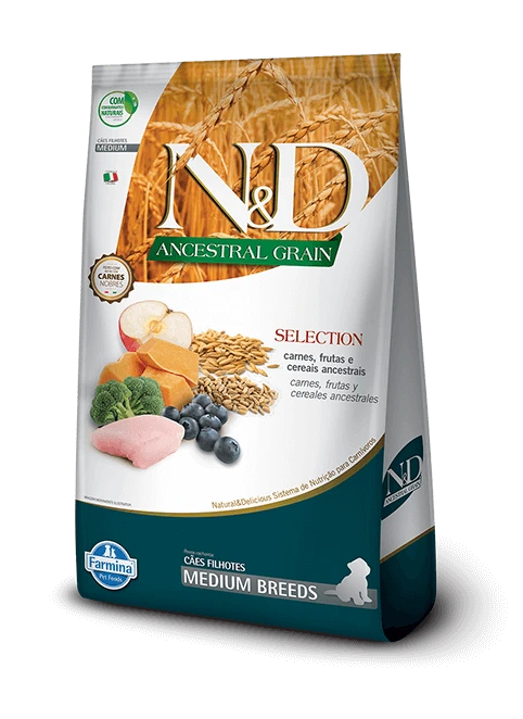 Ração N&D Ancestral Grain para filhotes de raças médias como Golden Retriever